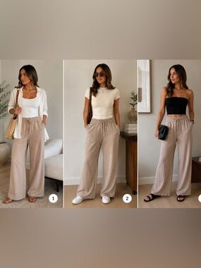 Zenana Neutral Wide Leg Palazzo Pants Effortless Trousers Elevated Glam NEW 
SML
